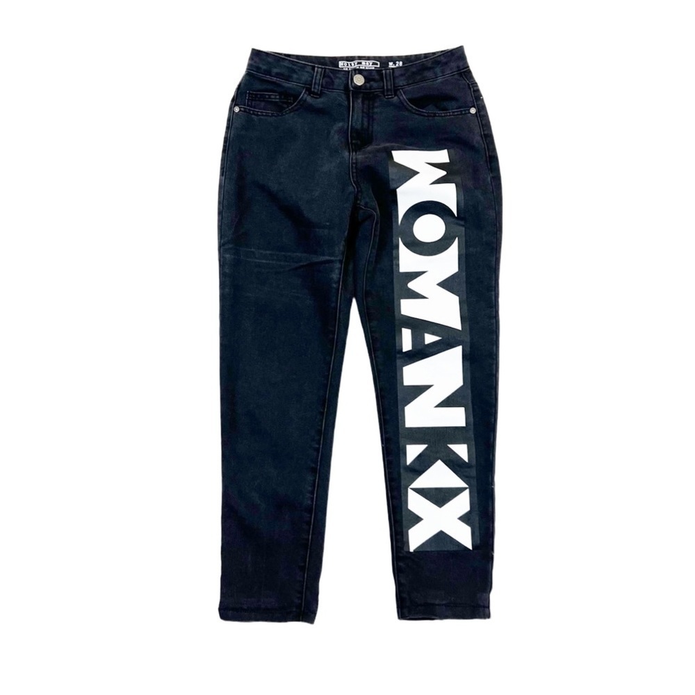 ASOS Noisy May Graphic Tapered Leg Jeans Size 28 Gray Black